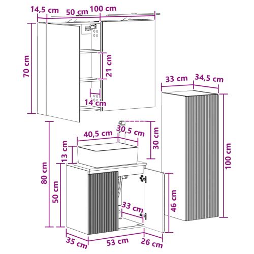 Комплект мебели за баня 4 pcs Дъб артизан