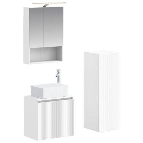 Комплект мебели за баня 4 pcs Бяло Инженерна дървесина и стъкло