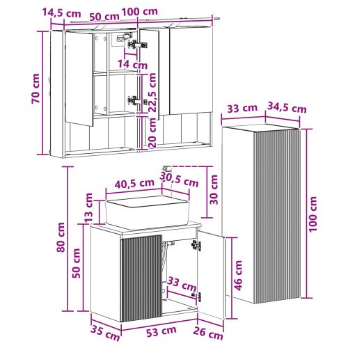 Комплект мебели за баня 4 pcs Старо дърво