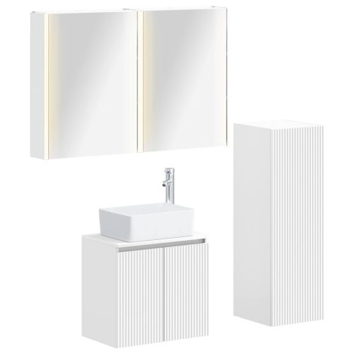 Комплект мебели за баня 4 pcs Бяло Инженерна дървесина и стъкло