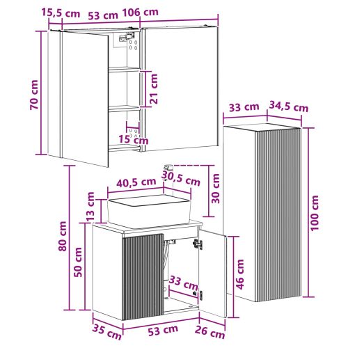 Комплект мебели за баня 4 pcs Опушен дъб