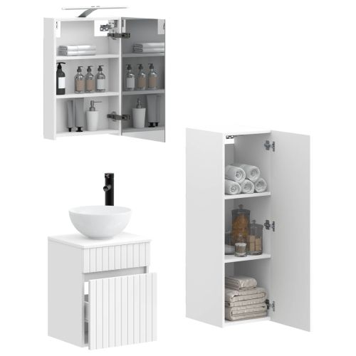 Комплект мебели за баня 4 pcs Бяло Инженерна дървесина и стъкло