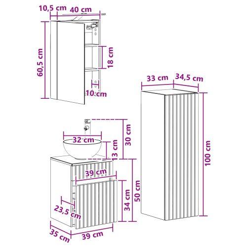 Комплект мебели за баня 4 pcs Сив Сонома