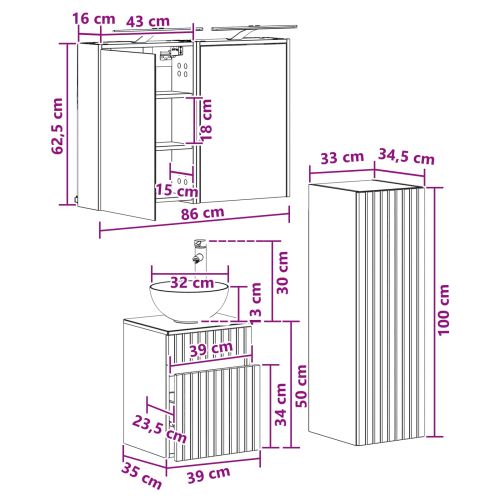 Комплект мебели за баня 4 pcs Старо дърво