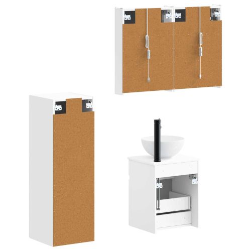Комплект мебели за баня 4 pcs Бяло Инженерна дървесина и стъкло