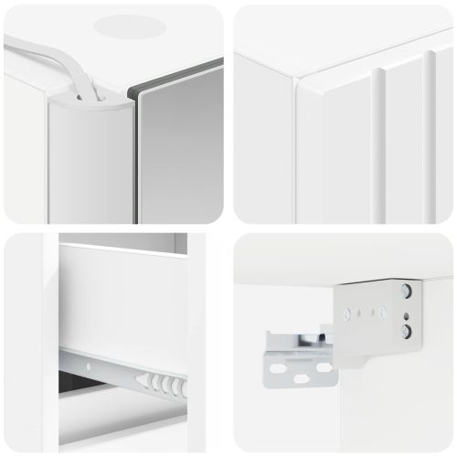 Комплект мебели за баня 4 pcs Бяло Инженерна дървесина и стъкло