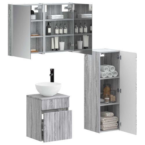 Комплект мебели за баня 4 pcs Сив Сонома