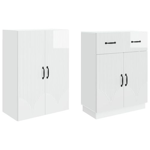 Комплект шкафове 2 pcs Бял гланц Инженерна дървесина