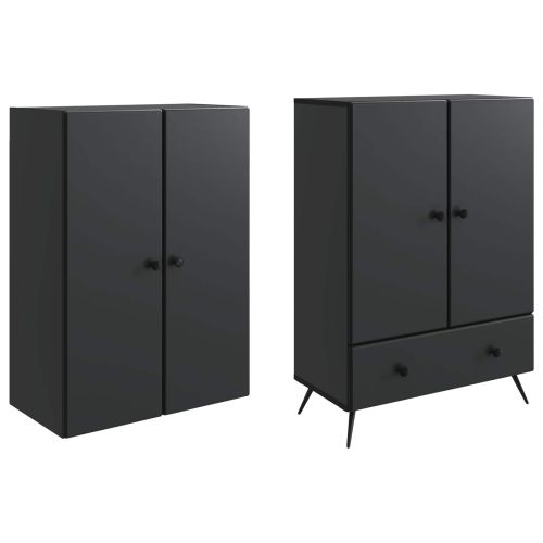 Комплект шкафове 2 pcs Черно Инженерна дървесина