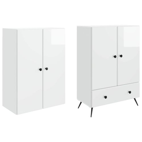 Комплект шкафове 2 pcs Бял гланц Инженерна дървесина