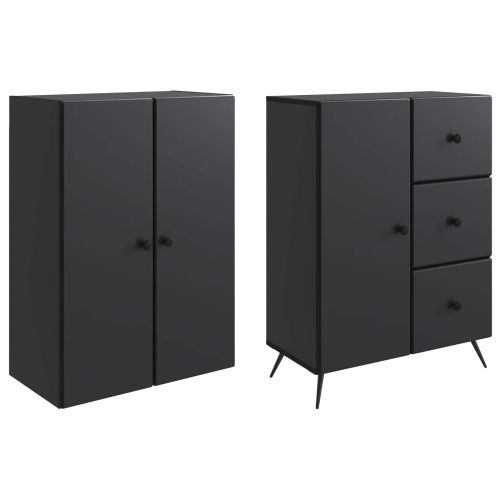 Комплект шкафове 2 pcs Черно Инженерна дървесина