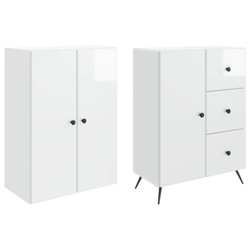Комплект шкафове 2 pcs Бял гланц Инженерна дървесина