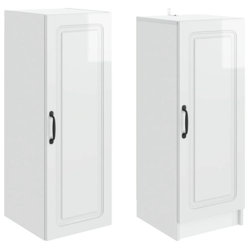Комплект шкафове 2 pcs Бял гланц Инженерна дървесина