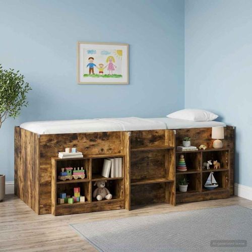 Легло за деца с висока рамка Опушен дъб 193 x 96,1 x 68,5 см