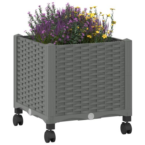 Градинска саксия с колела Светлосиво 40 x 40 x 48 см ПП