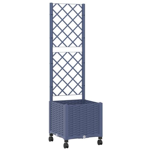 Градински сандък с решетка и колела Синьо сиво 40 x 40 x 146 см