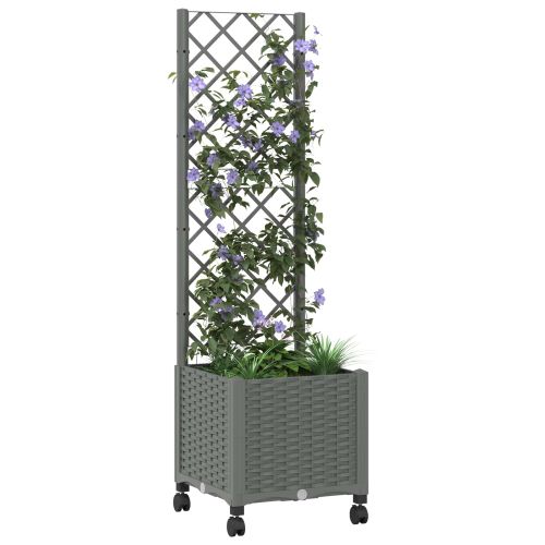 Градински сандък с решетка и колела Светлосиво 40 x 40 x 146 см