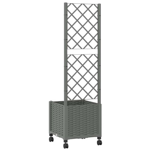 Градински сандък с решетка и колела Светлосиво 40 x 40 x 146 см