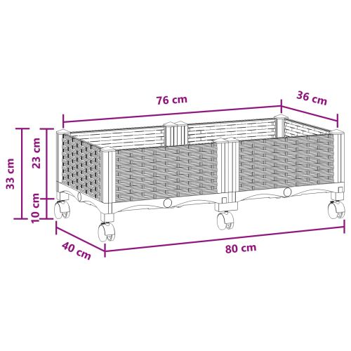 Градинска саксия с колела Черно 80 x 40 x 29 см ПП
