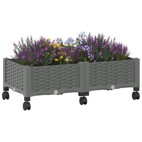Градинска саксия с колела Светлосиво 80 x 40 x 33 см ПП