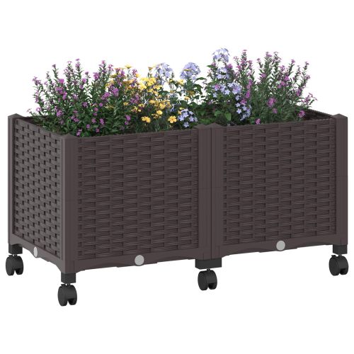 Градинска саксия с колела Кафяво 80 x 40 x 44 см ПП