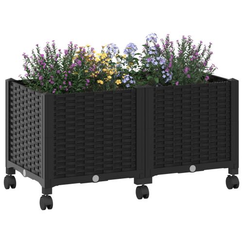 Градинска саксия с колела Черно 80 x 40 x 44 см ПП