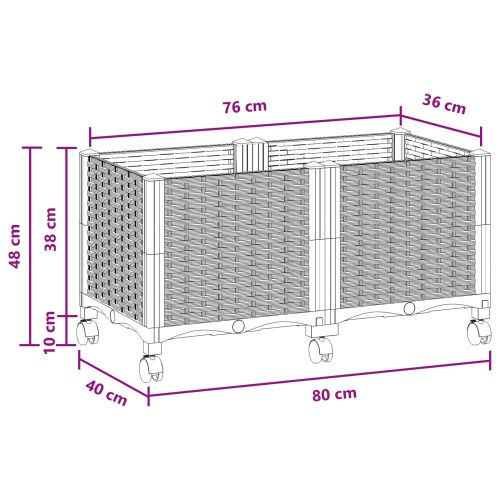 Градинска саксия с колела Черно 80 x 40 x 44 см ПП