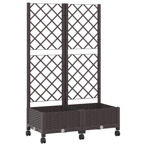 Градински сандък с решетка и колела Кафяво 80 x 40 x 131,5 см