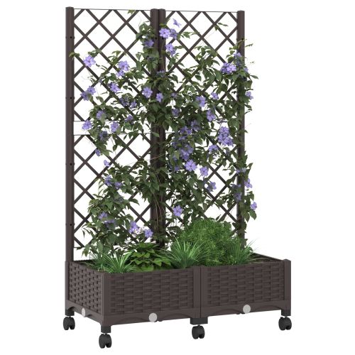 Градински сандък с решетка и колела Кафяво 80 x 40 x 131,5 см