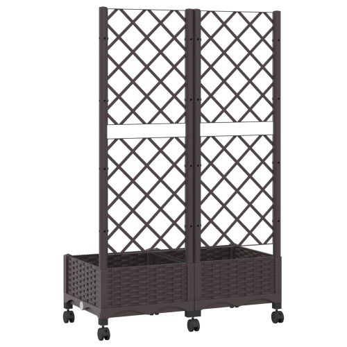 Градински сандък с решетка и колела Кафяво 80 x 40 x 131,5 см