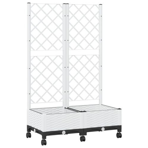 Градински сандък с решетка и колела Бяло 80 x 40 x 131,5 см ПП