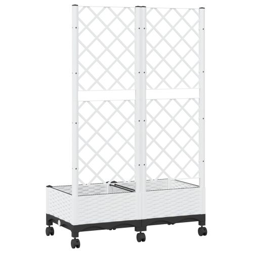 Градински сандък с решетка и колела Бяло 80 x 40 x 131,5 см ПП