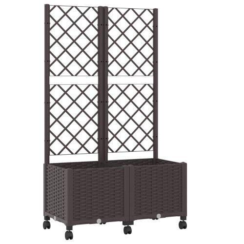 Градински сандък с решетка и колела Кафяво 80 x 40 x 146 см ПП