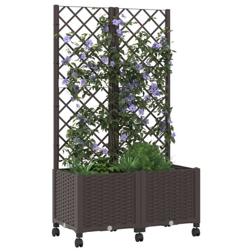 Градински сандък с решетка и колела Кафяво 80 x 40 x 146 см ПП