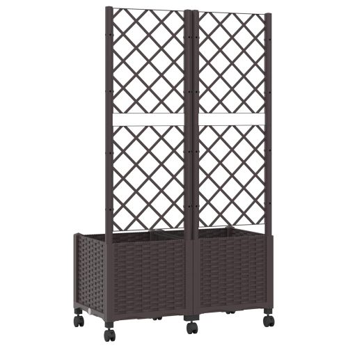 Градински сандък с решетка и колела Кафяво 80 x 40 x 146 см ПП