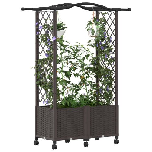 Повдигнато легло с решетка и покривка Кафяво 125 x 40 x 144 см