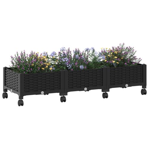 Градинска саксия с колела Черно 120 x 40 x 29 см ПП