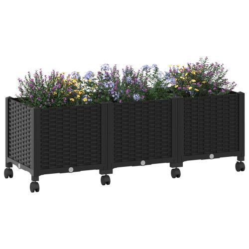 Градинска саксия с колела Черно 120 x 40 x 44 см ПП