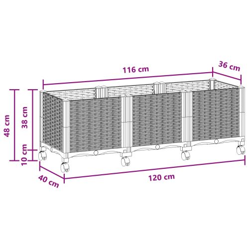 Градинска саксия с колела Черно 120 x 40 x 44 см ПП