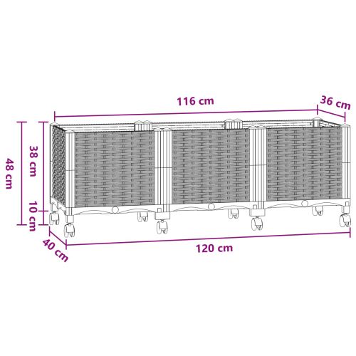 Градинска саксия с колела Синьо сиво 120 x 40 x 48 см ПП