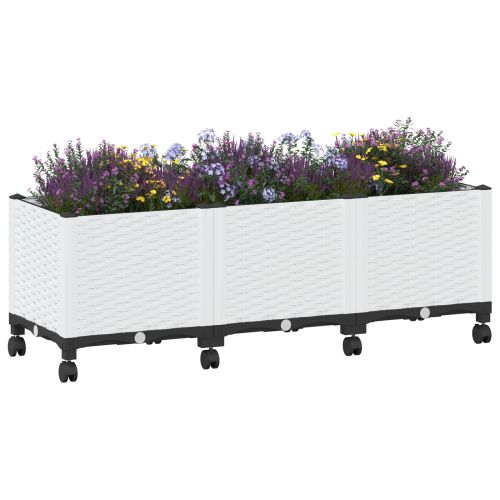 Градинска саксия с колела Бяло 120 x 40 x 48 см ПП