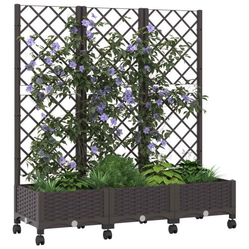 Градински сандък с решетка и колела Кафяво 120 x 40 x 131,5 см