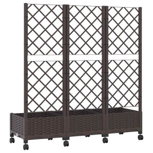 Градински сандък с решетка и колела Кафяво 120 x 40 x 131,5 см