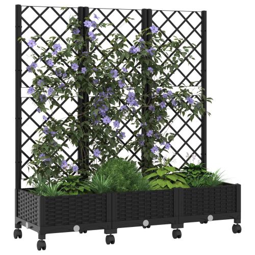Градински сандък с решетка и колела Черно 120 x 40 x 131,5 см