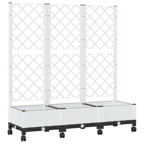 Градински сандък с решетка и колела Бяло 120 x 40 x 131,5 см ПП