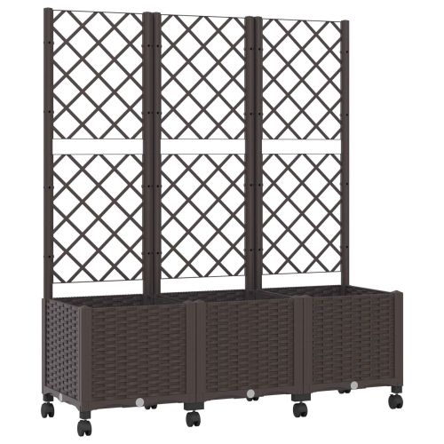 Градински сандък с решетка и колела Кафяво 120 x 40 x 146 см ПП