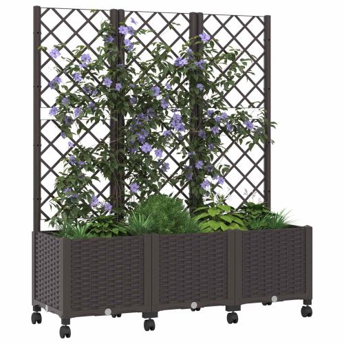 Градински сандък с решетка и колела Кафяво 120 x 40 x 146 см ПП