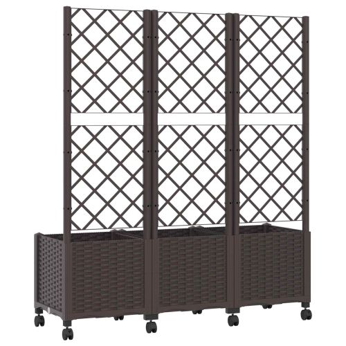 Градински сандък с решетка и колела Кафяво 120 x 40 x 146 см ПП
