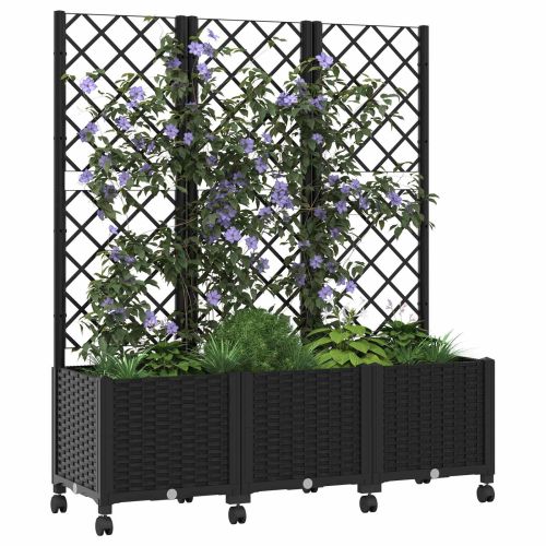 Градински сандък с решетка и колела Черно 120 x 40 x 146 см ПП