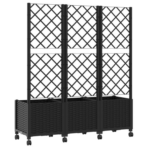 Градински сандък с решетка и колела Черно 120 x 40 x 146 см ПП